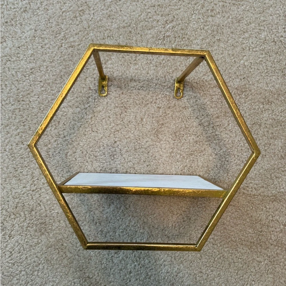 Hexagonal Gold Wall Shelves